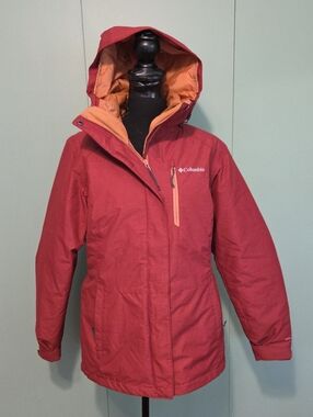 Columbia Interchange Women's Red Winter Jacket with Orange Lining Size Medium